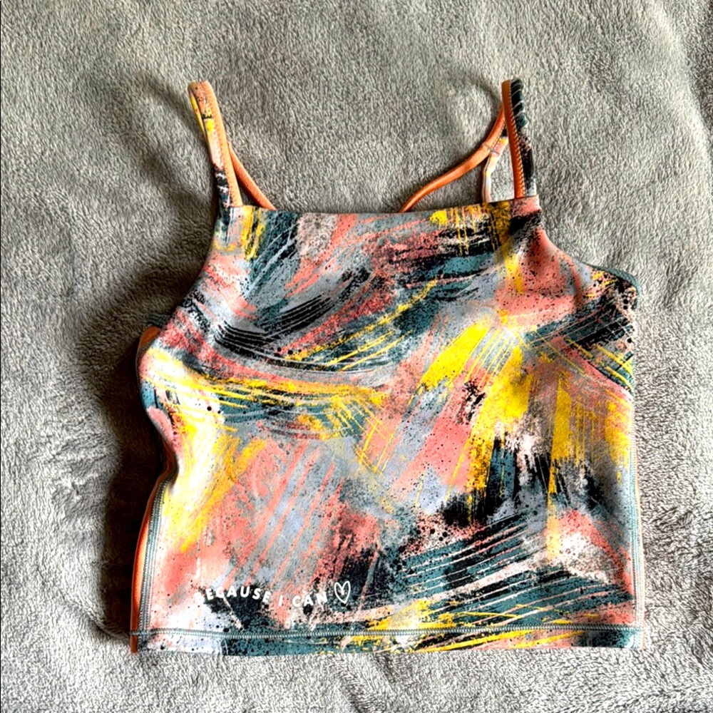 Kids Multicolor Abstract cropped lined top